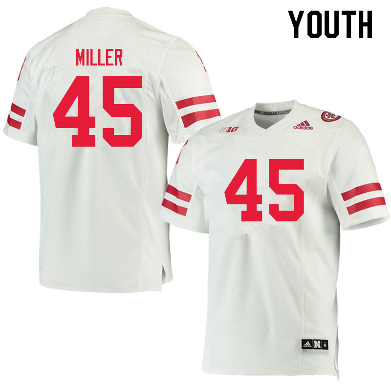 Youth #45 Blake Miller Nebraska Cornhuskers College Football Jerseys Sale-White - Click Image to Close